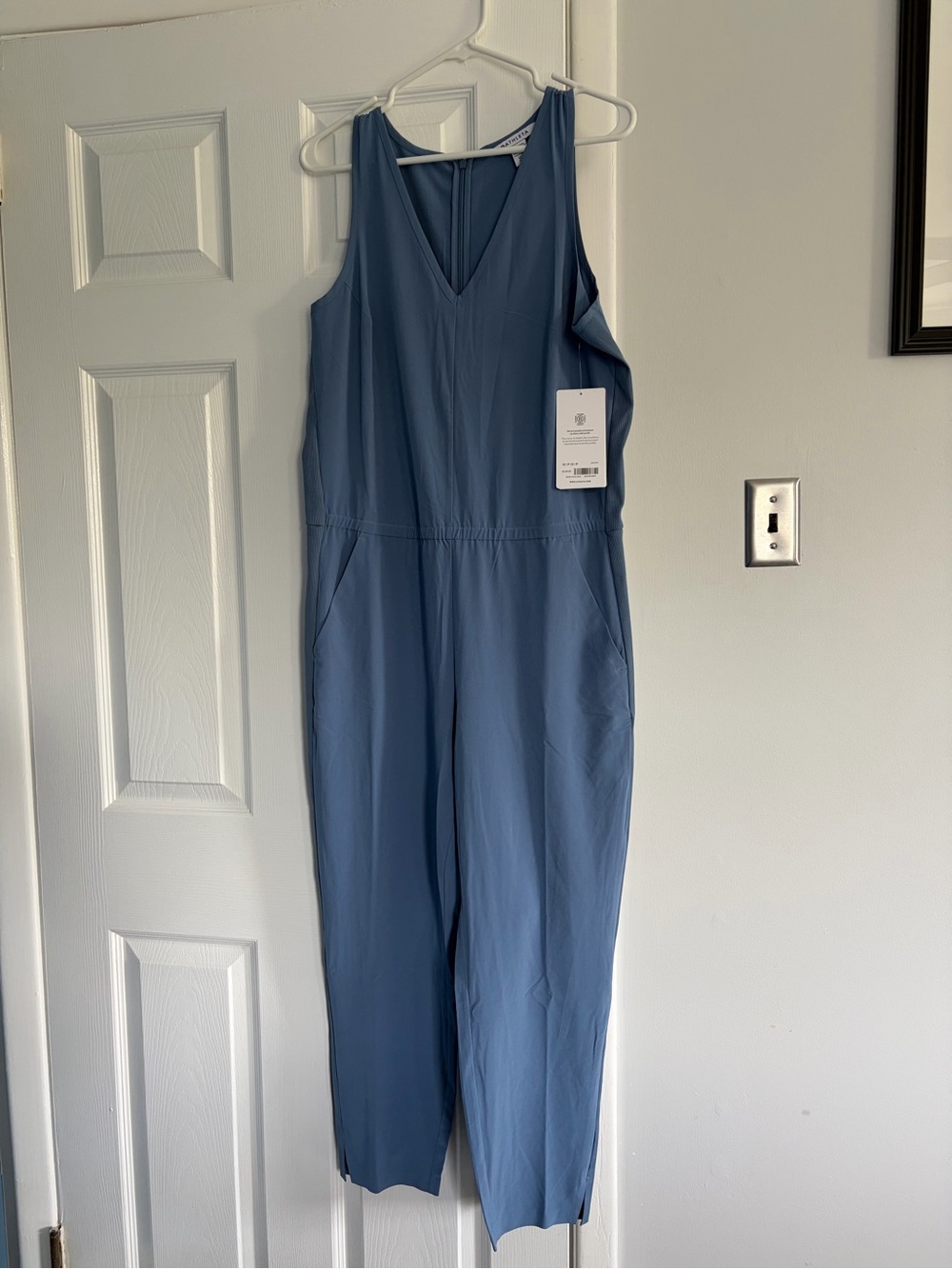 Athleta Blue V-Neck Sleeveless Jumpsuit
